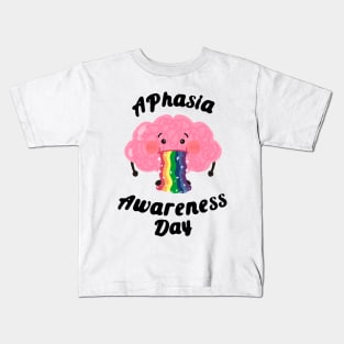 Aphasia Day of Awareness Cute Rainbow Brain Kids T-Shirt